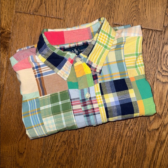 Polo Ralph Lauren Vintage Madras Patchwork Plaid Short Sleeve Shirt Men’s Large - Picture 9 of 9